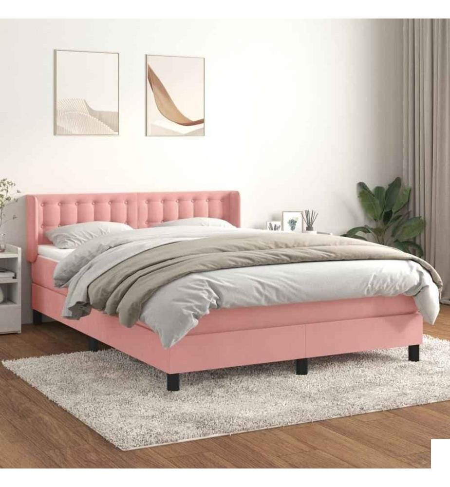 Lit à sommier tapissier avec matelas Rose 140x190 cm Velours