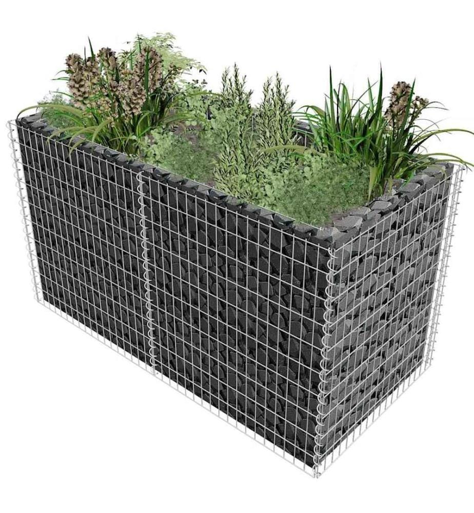 Lit surélevé à gabion Acier 180 x 90 x 100 cm Argenté