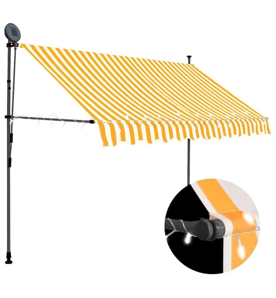 Auvent manuel rétractable avec LED 300 cm Blanc et orange