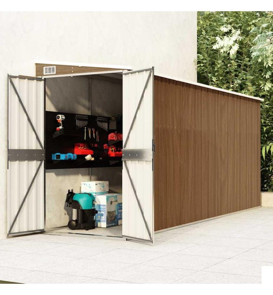 Abri de jardin mural marron 118 x 382 x 178 cm Acier galvanisé