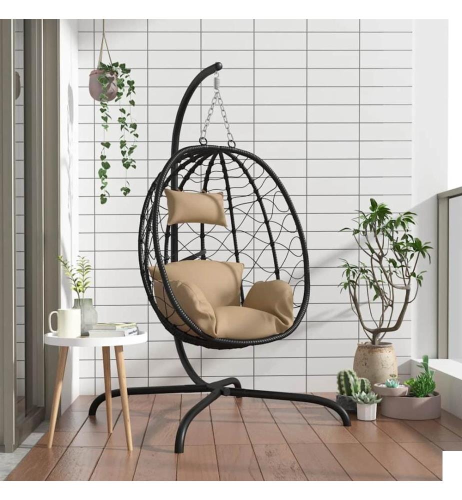 Fauteuil suspendu avec coussin en polyrotin et acier taupe