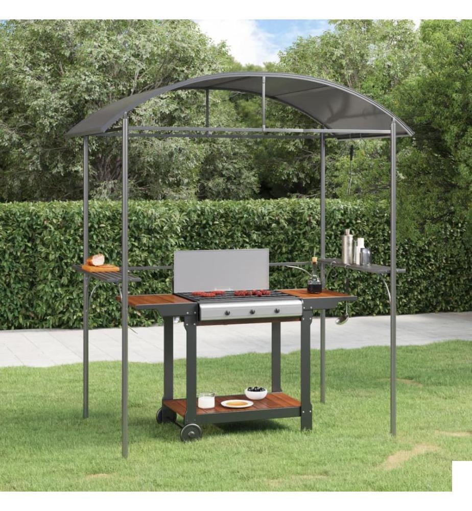 Gazebo BBQ et étagères latérales anthracite 220x115x230cm acier