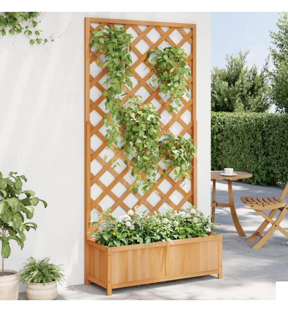 Jardinière avec treillis marron bois massif de sapin