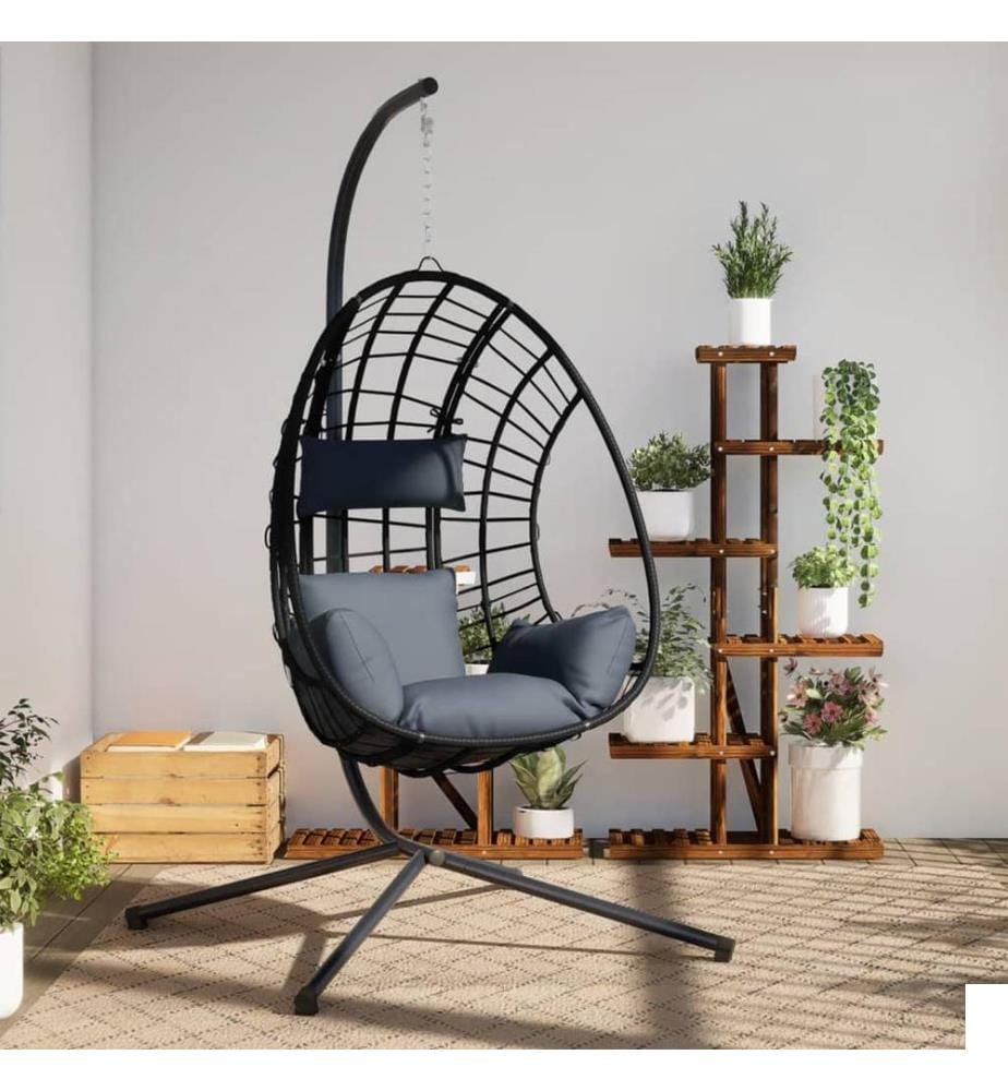 Chaise suspendue uf support anthracite rotin et acier