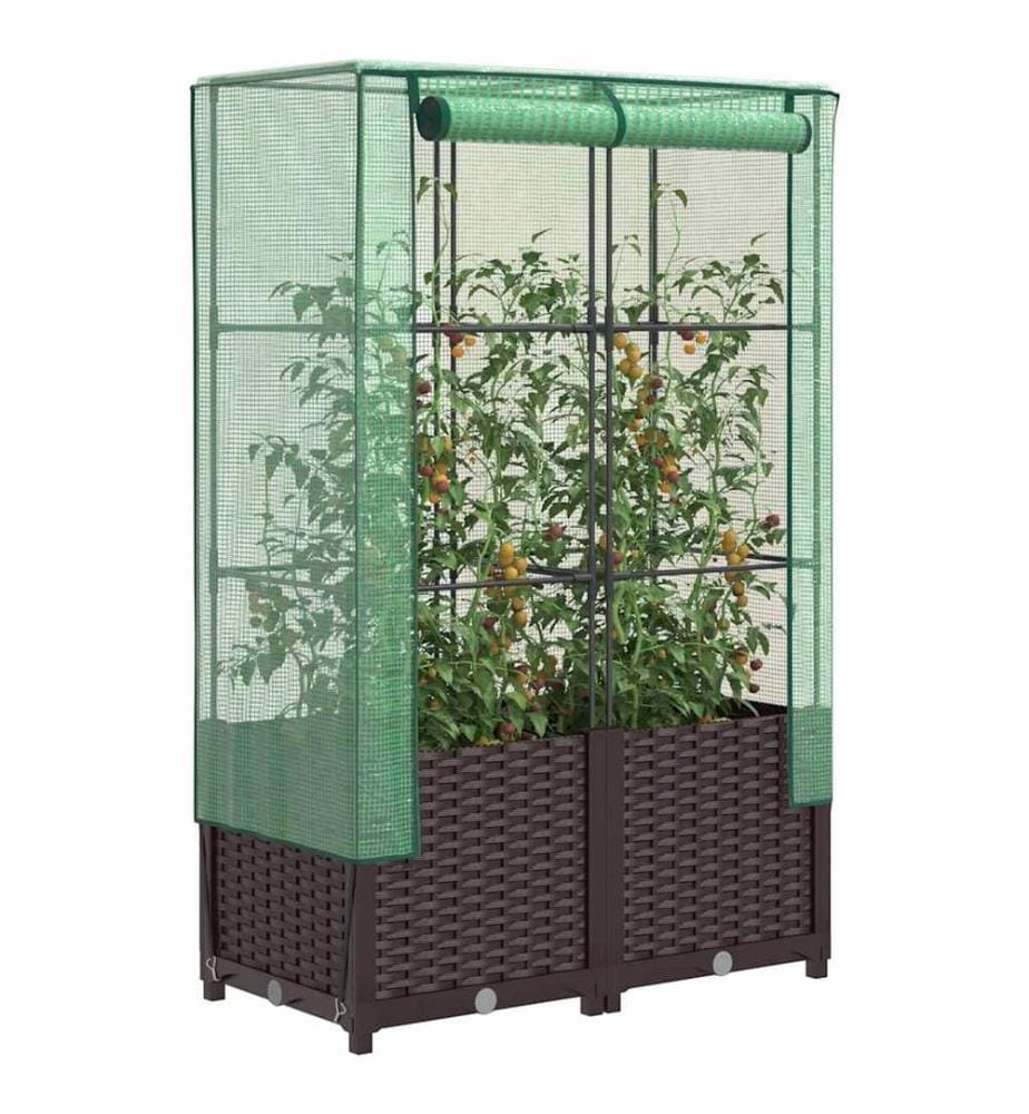 Jardinière surélevée avec housse aspect rotin 80x40x138 cm