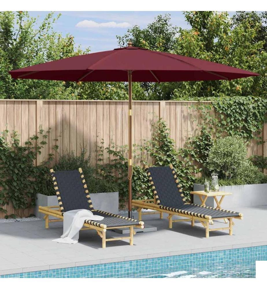 Parasol d'extérieur avec mât en bois 350 cm Bordeaux