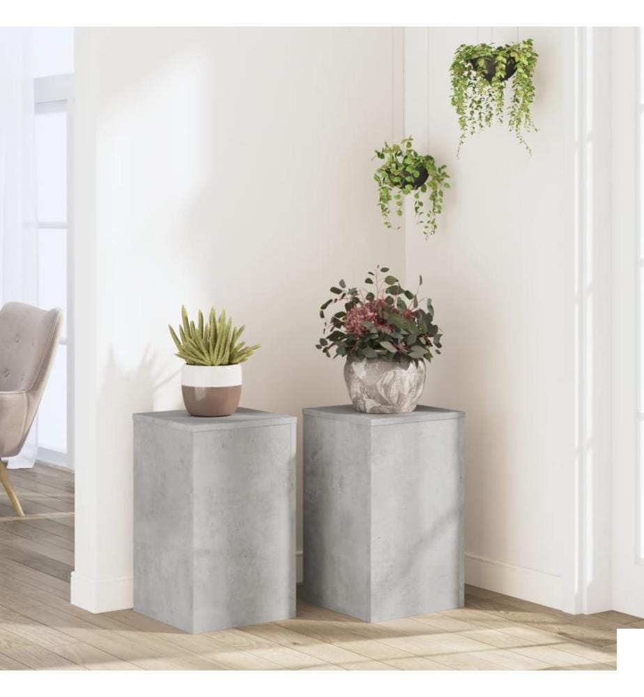 Supports pour plantes 2 pcs gris béton bois d'ingénierie