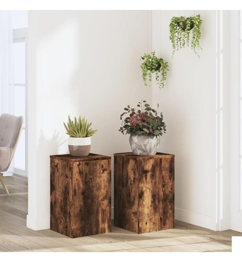 Supports pour plantes 2 pcs chêne fumé bois d'ingénierie