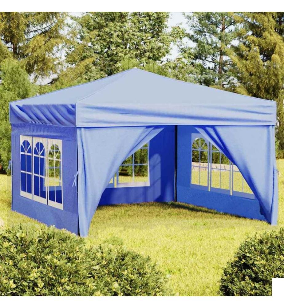 Tente de réception pliable avec parois Bleu 3x3 m