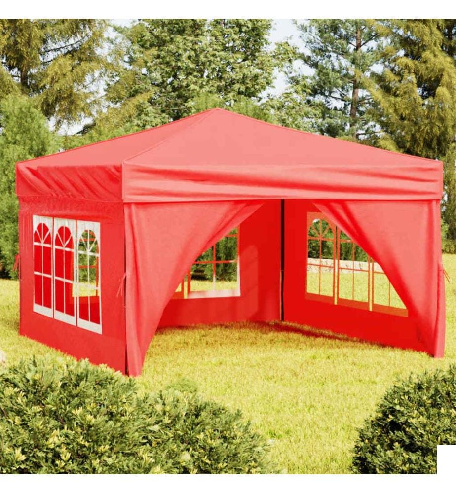 Tente de réception pliable avec parois Rouge 3x3 m