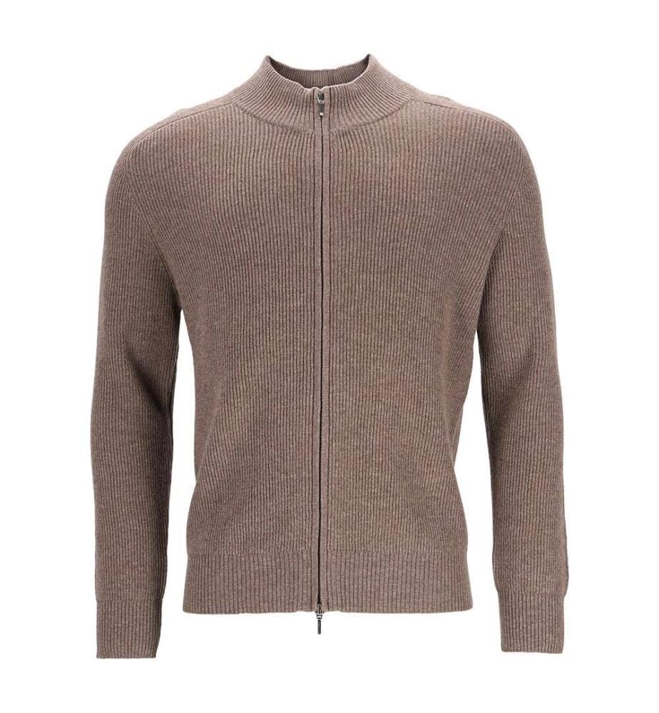 Cardigan à fermeture Zippée - 50% Cachemire & 50% Laine - Brun