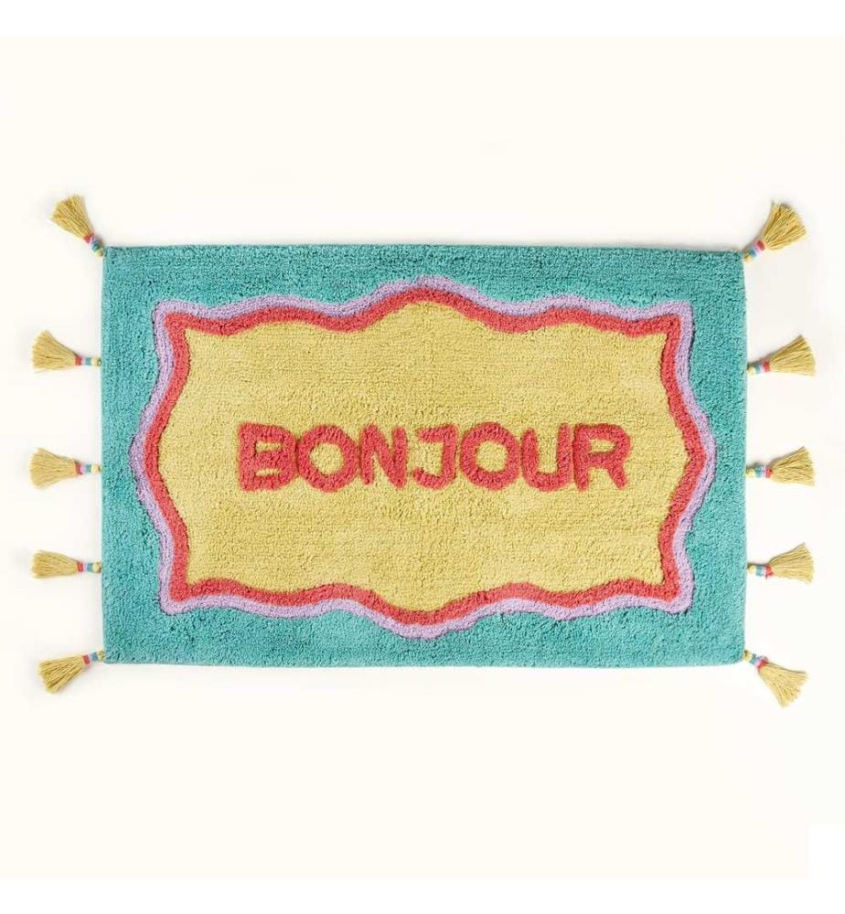 Tapis de bain, jaune, vert, 100 % coton