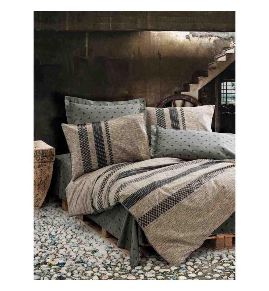 Ranforce Parure de lit King, marron, noir, gris, coton Ranforce