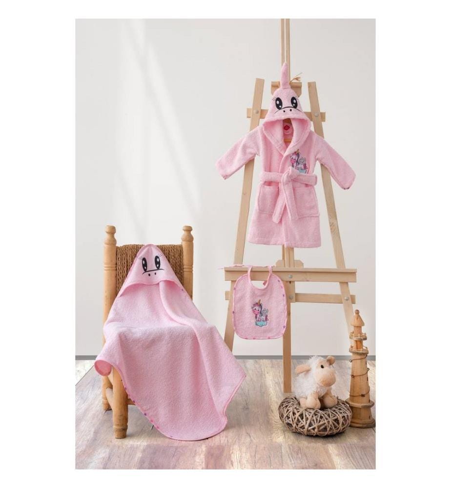 Ensemble de bain bébé, rose, 100 % coton, peignoir bébé : 0-2 ans