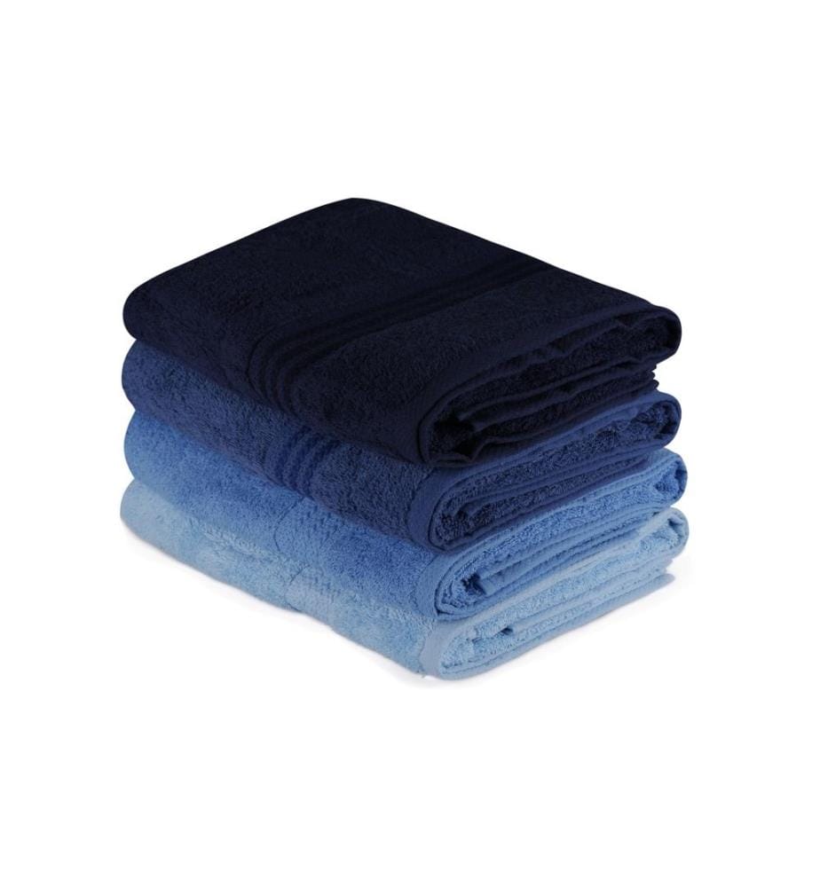 Ensemble de serviettes de bain, 4 pièces, bleu foncé, bleu, bleu clair, coton, 500 g/m²