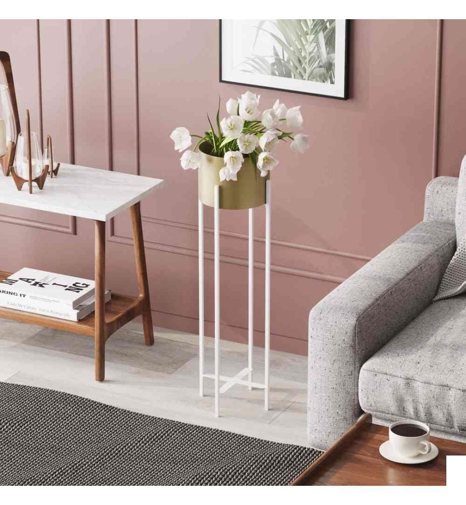 Pot décoratif, blanc et doré, 100 % métal