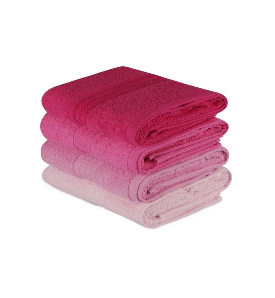 Ensemble de 4 serviettes de toilette, rose clair, rose, rose poudré, fuchsia, coton, 500 g/m²