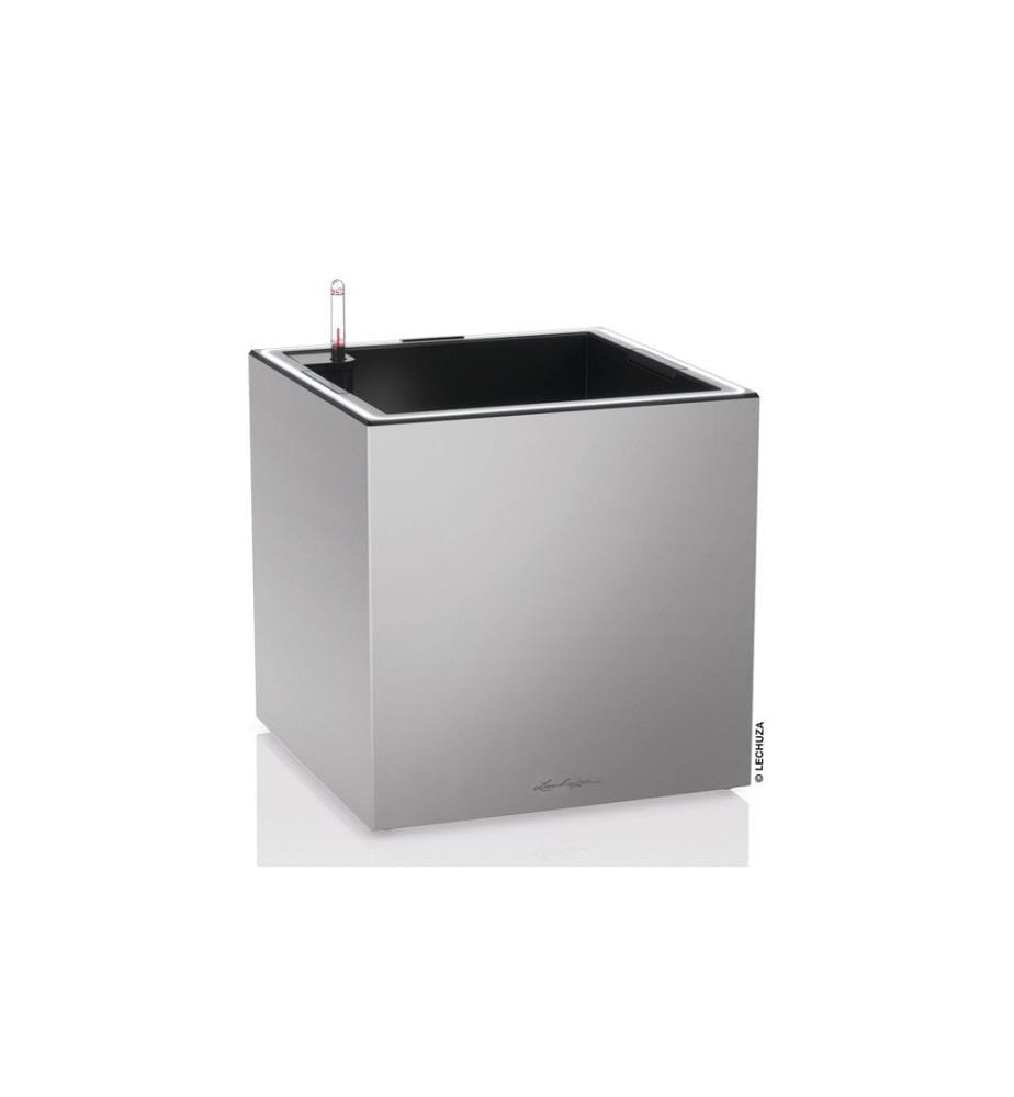 LECHUZA - Pot de fleur Canto Premium 40 Low LED, Argenté, haute brillance