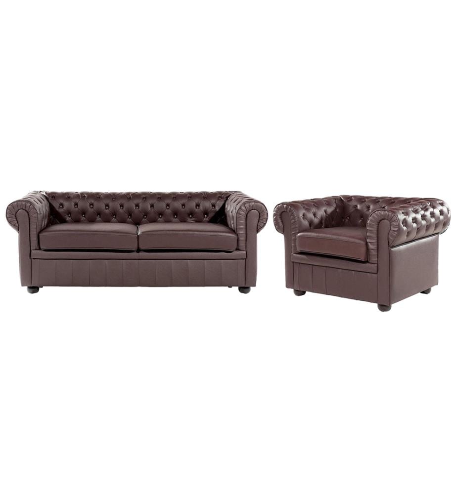 Ensemble de salon 4 places CHESTERFIELD Cuir Marron