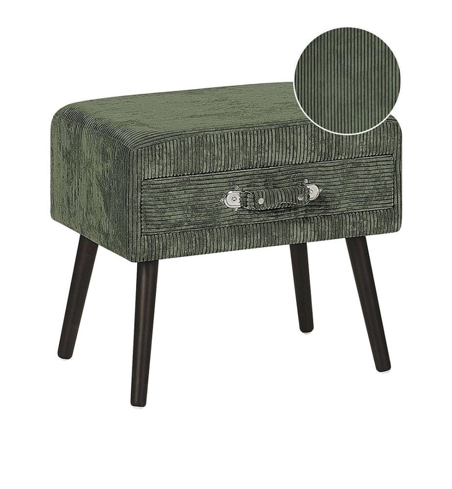 Table de nuit à 1 tiroir EUROSTAR Velours côtelé Vert foncé