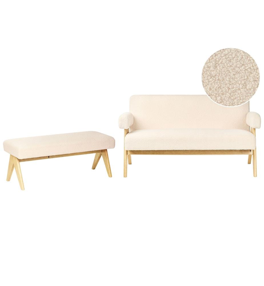 Ensemble de salon TAMRE Bouclé Blanc cassé/marron clair