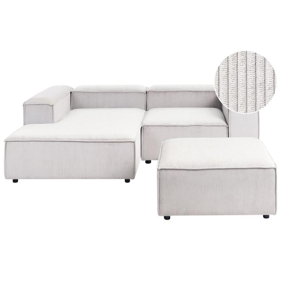 Canapé d'angle modulable 3 places ARDAL Velours côtelé Blanc cassé avec ottoman Côté droit