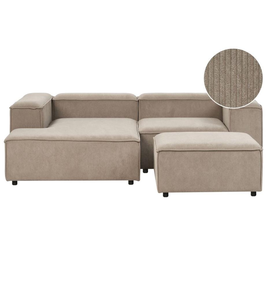Canapé d'angle modulable 3 places ARDAL Côté droit Marron clair Velours côtelé avec ottoman