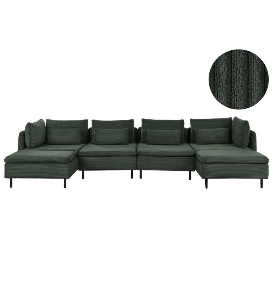 Canapé modulable en forme de U 4 places EGERIS Vert foncé Velours côtelé