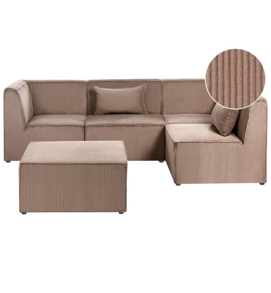 Canapé d'angle modulable 4 places LEMVIG Côté gauche Beige sable Velours côtelé avec ottoman