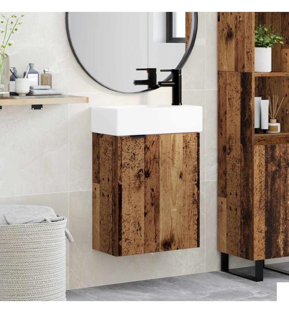 Meuble de salle de bain avec robinet Bois ancien