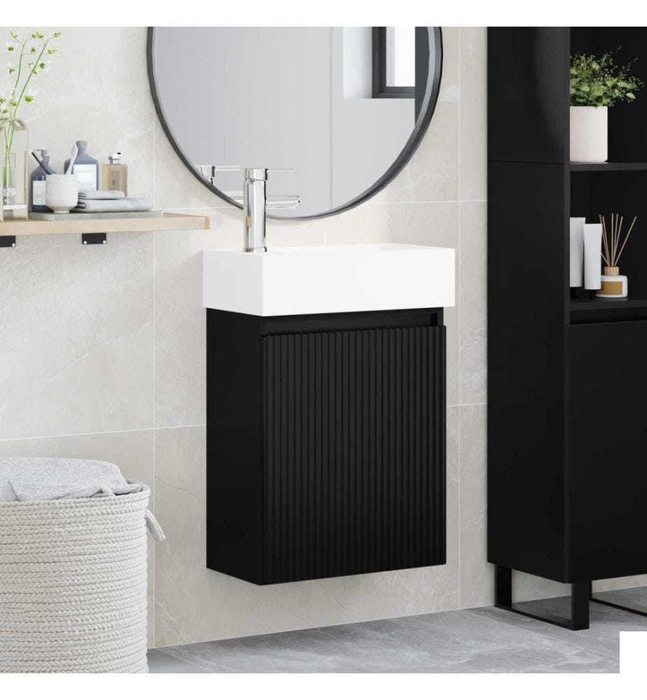 Meuble de salle de bain avec robinet Noir 45,5 x 22,5 x 84 cm