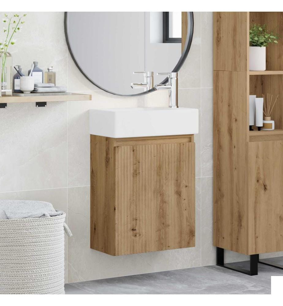 Meuble de salle de bain avec robinet Chêne artisanal