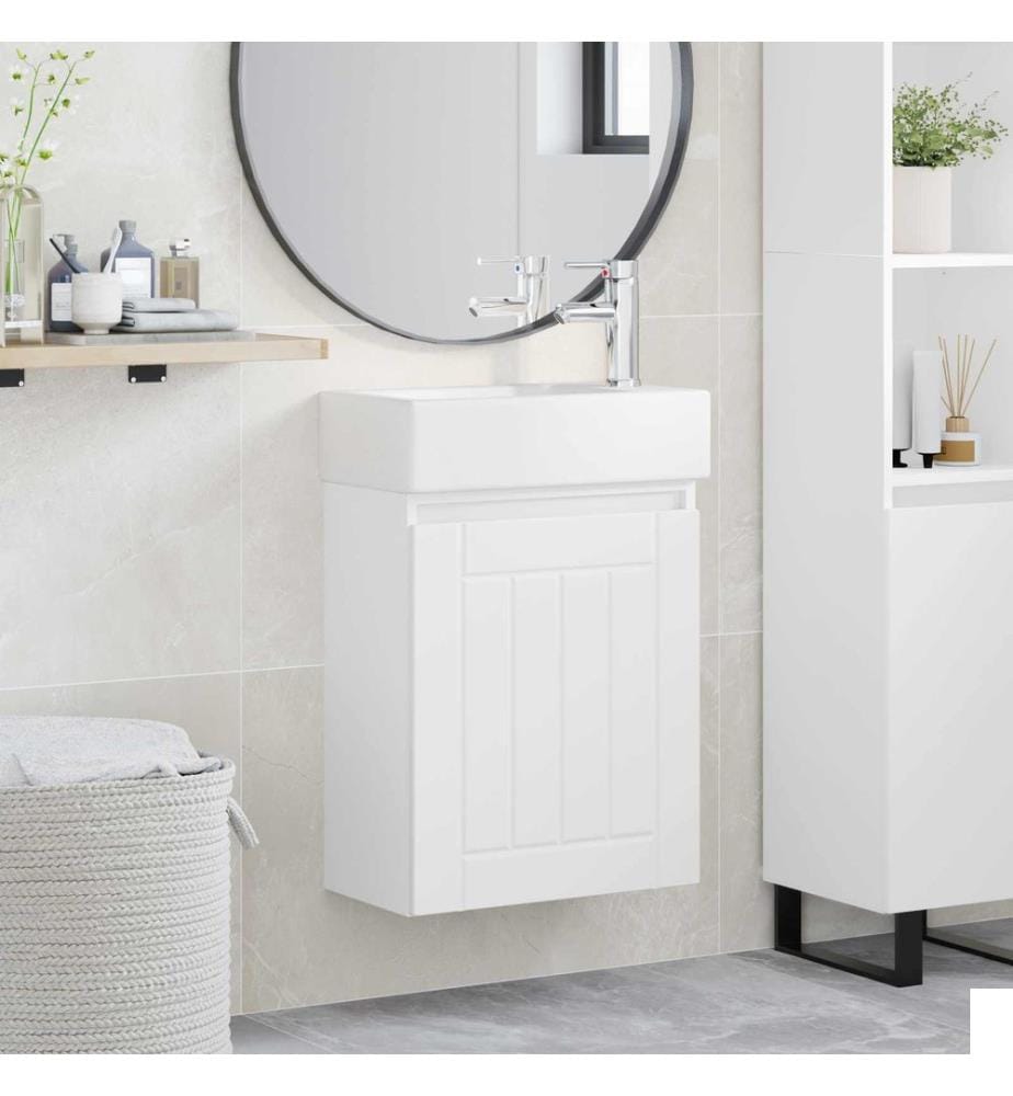 Meuble de salle de bain avec robinet Blanc 45,5 x 25,5 x 84 cm