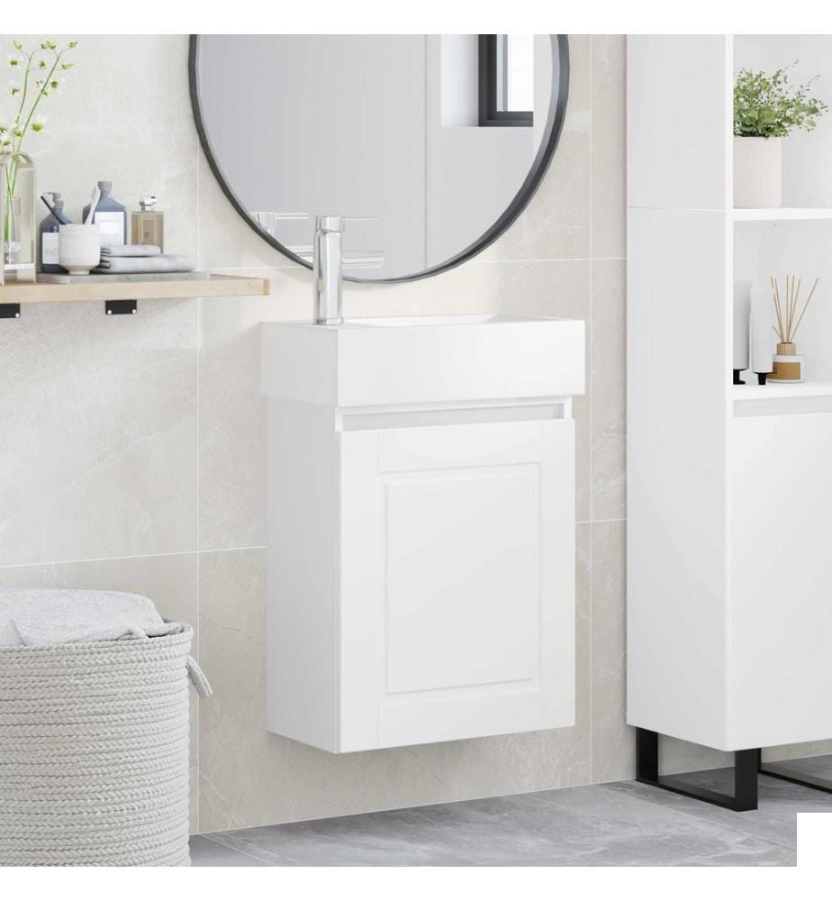 Meuble de salle de bain avec robinet Blanc 45,5 x 22,5 x 84 cm