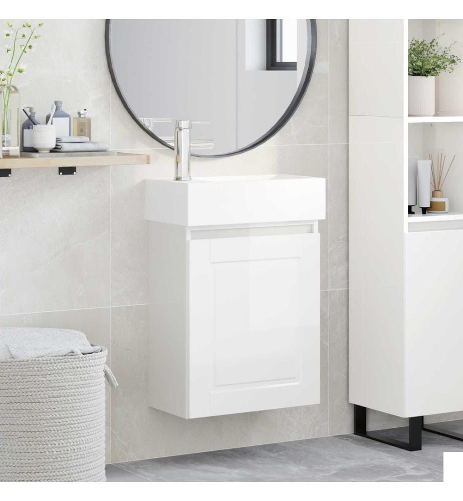 Meuble de salle de bain avec robinet Blanc brillant