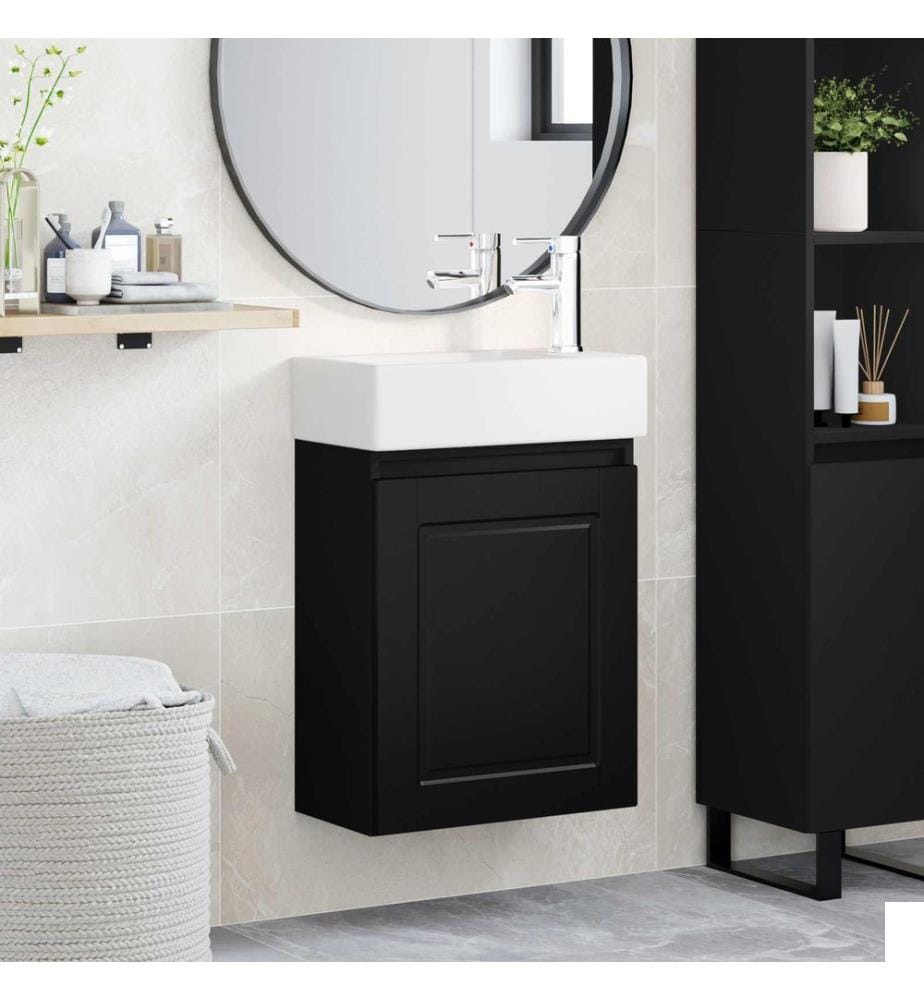Meuble de salle de bain avec robinet Noir 45,5 x 22,5 x 84 cm