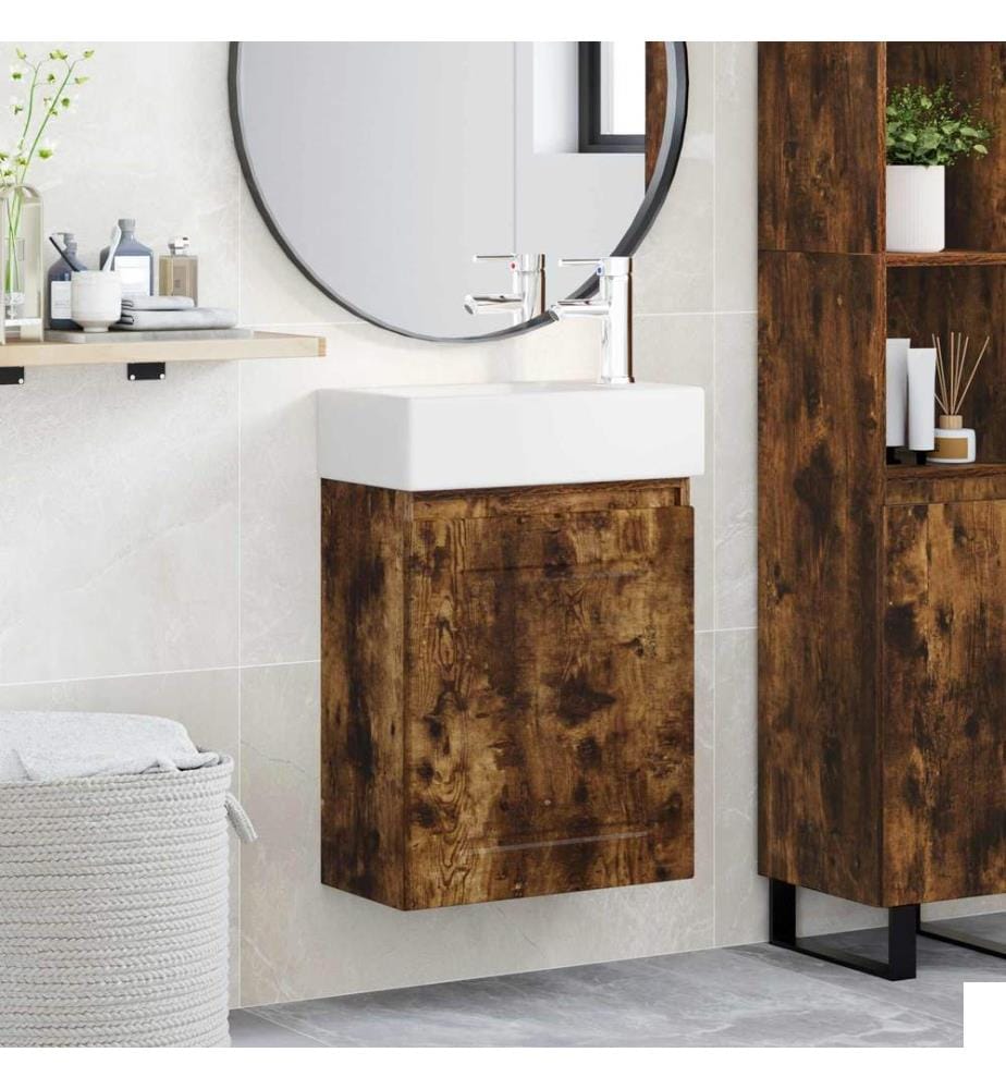 Meuble de salle de bain avec robinet Chêne fumé