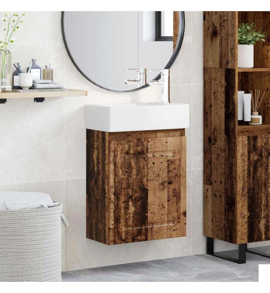 Meuble de salle de bain avec robinet Bois ancien