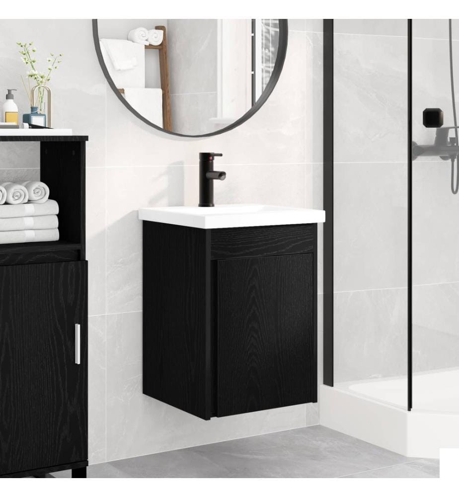 Meuble de salle de bain avec robinet Chêne noir