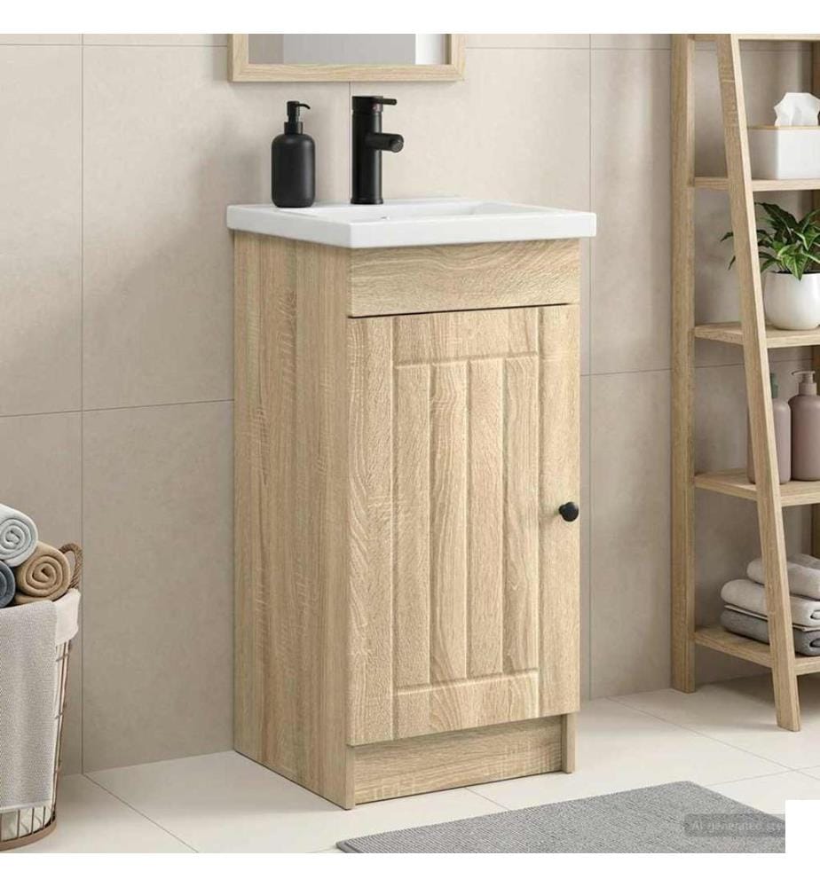 Meuble de salle de bain avec évier Chêne Sonoma