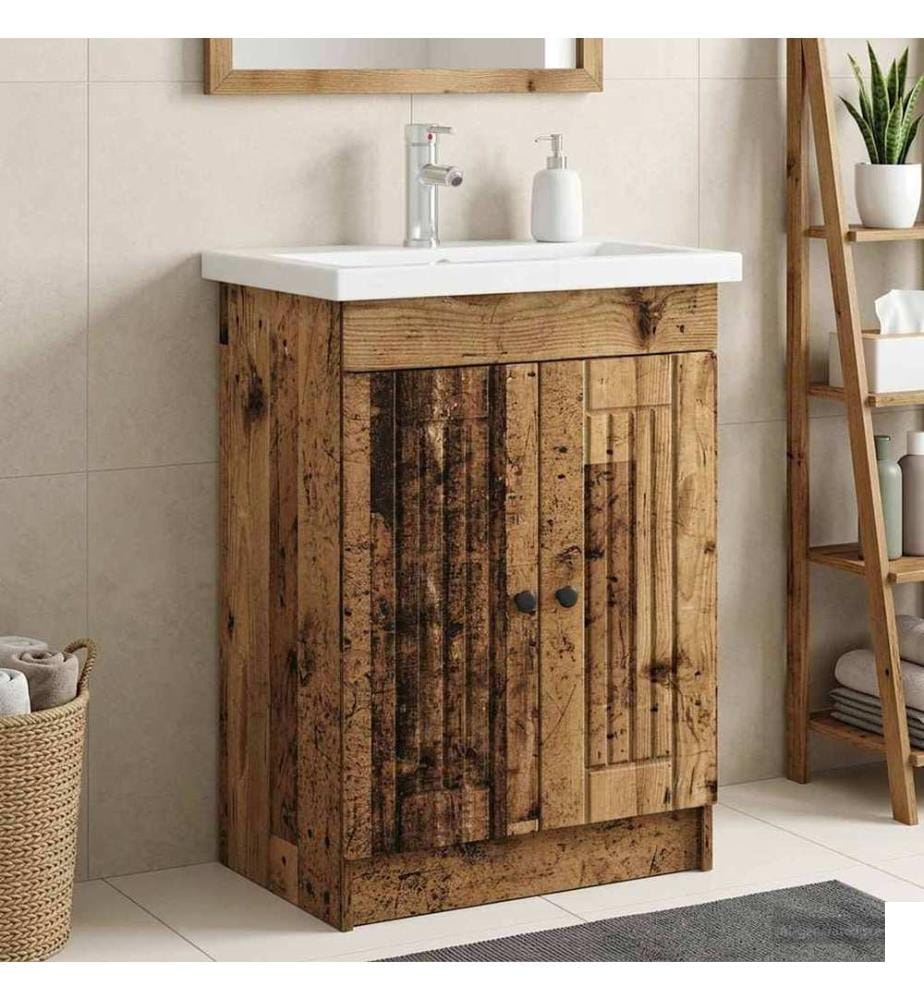Armoire sous évier de salle de bain Bois ancien