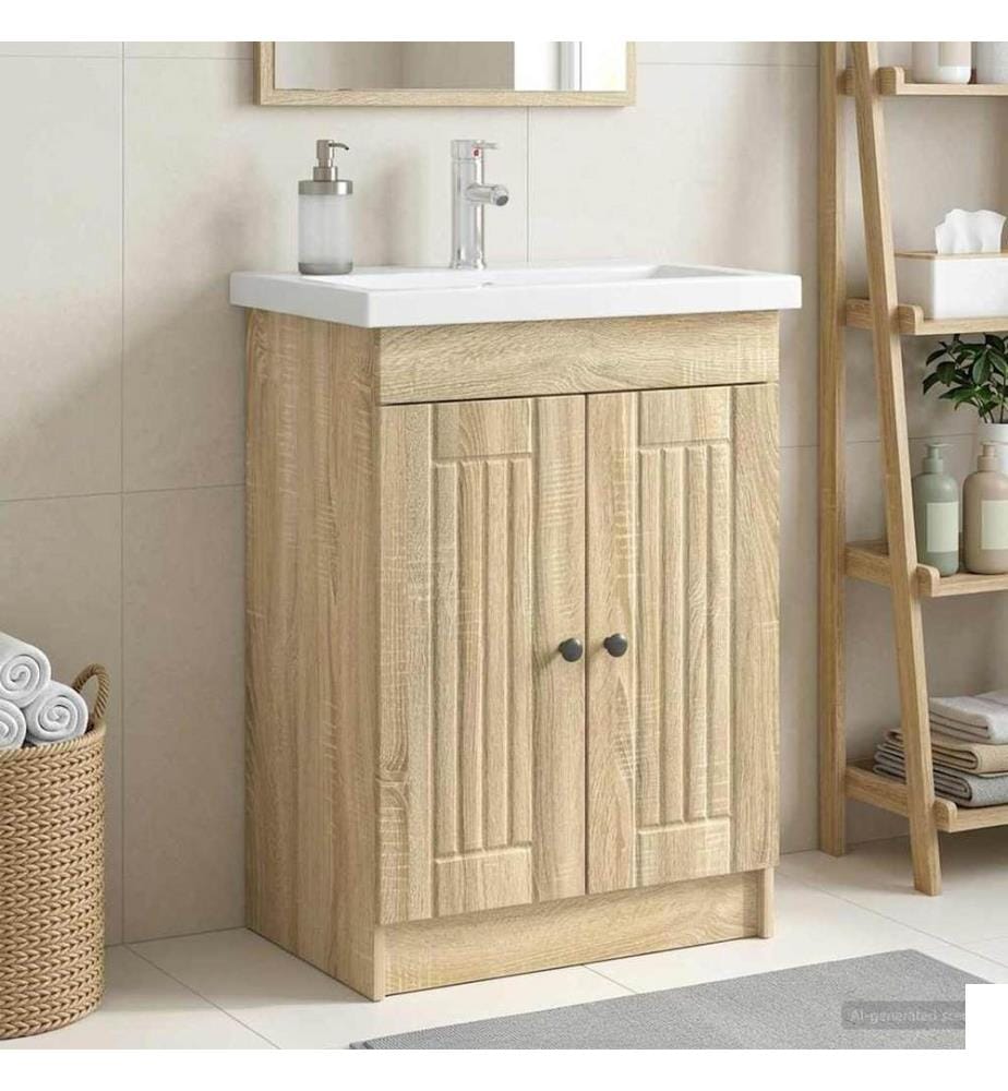 Armoire sous évier de salle de bain Chêne Sonoma