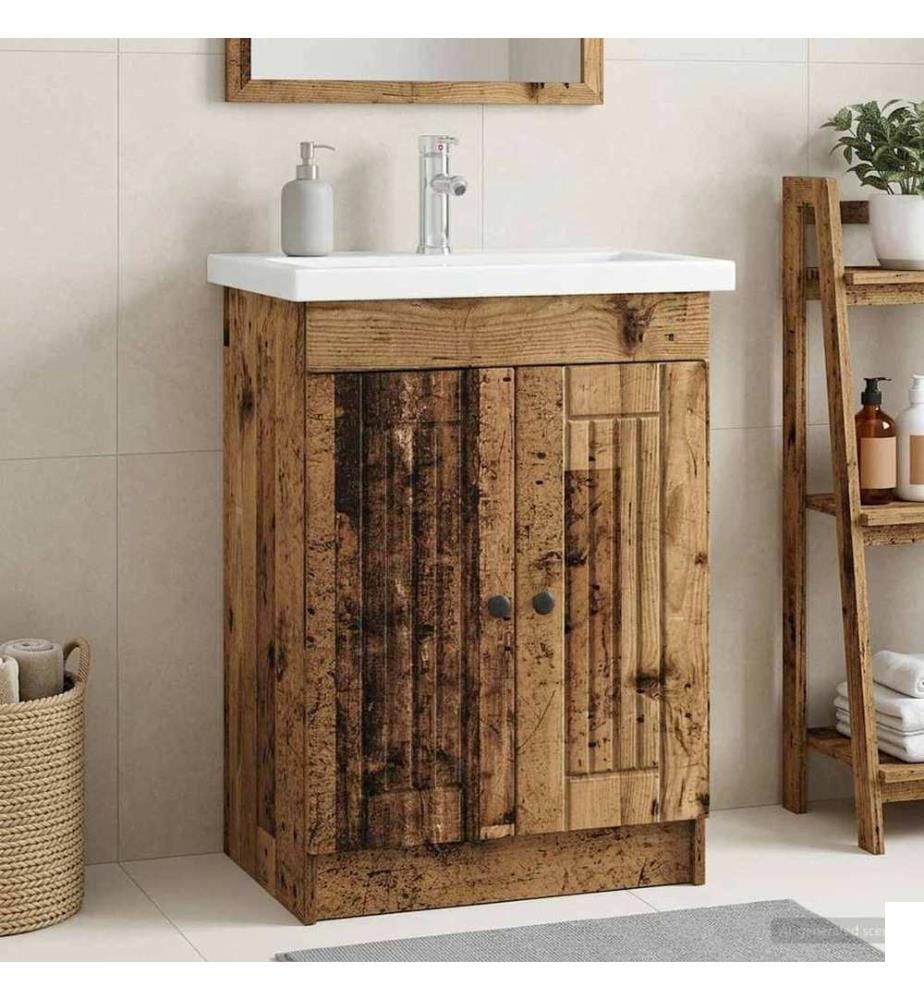 Armoire sous évier de salle de bain Bois ancien