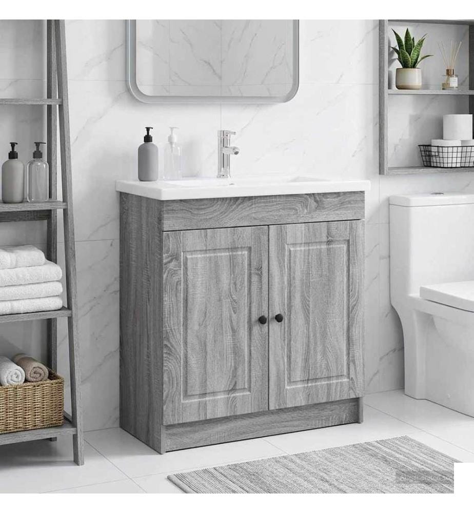Armoire sous évier de salle de bain Sonoma gris