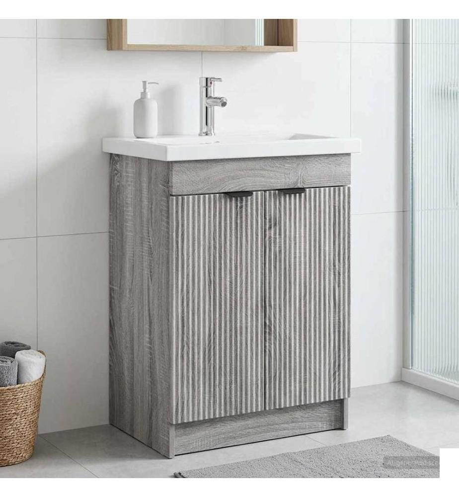 Armoire sous évier de salle de bain Sonoma gris