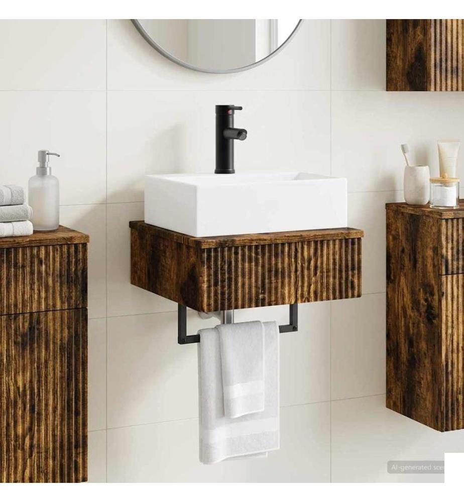 Basin de lavage mural Chêne fumé 40 x 41 x 39 cm