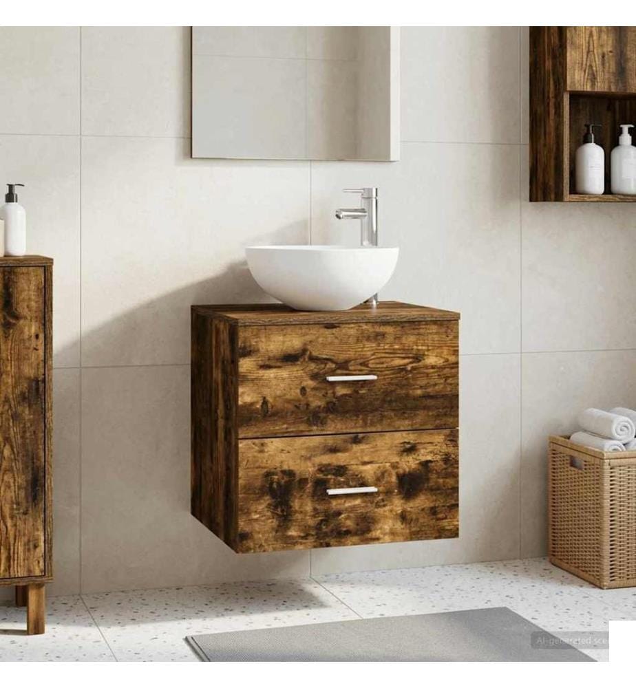 Meuble lavabo mural Chêne fumé 49,5 x 35 x 63 cm