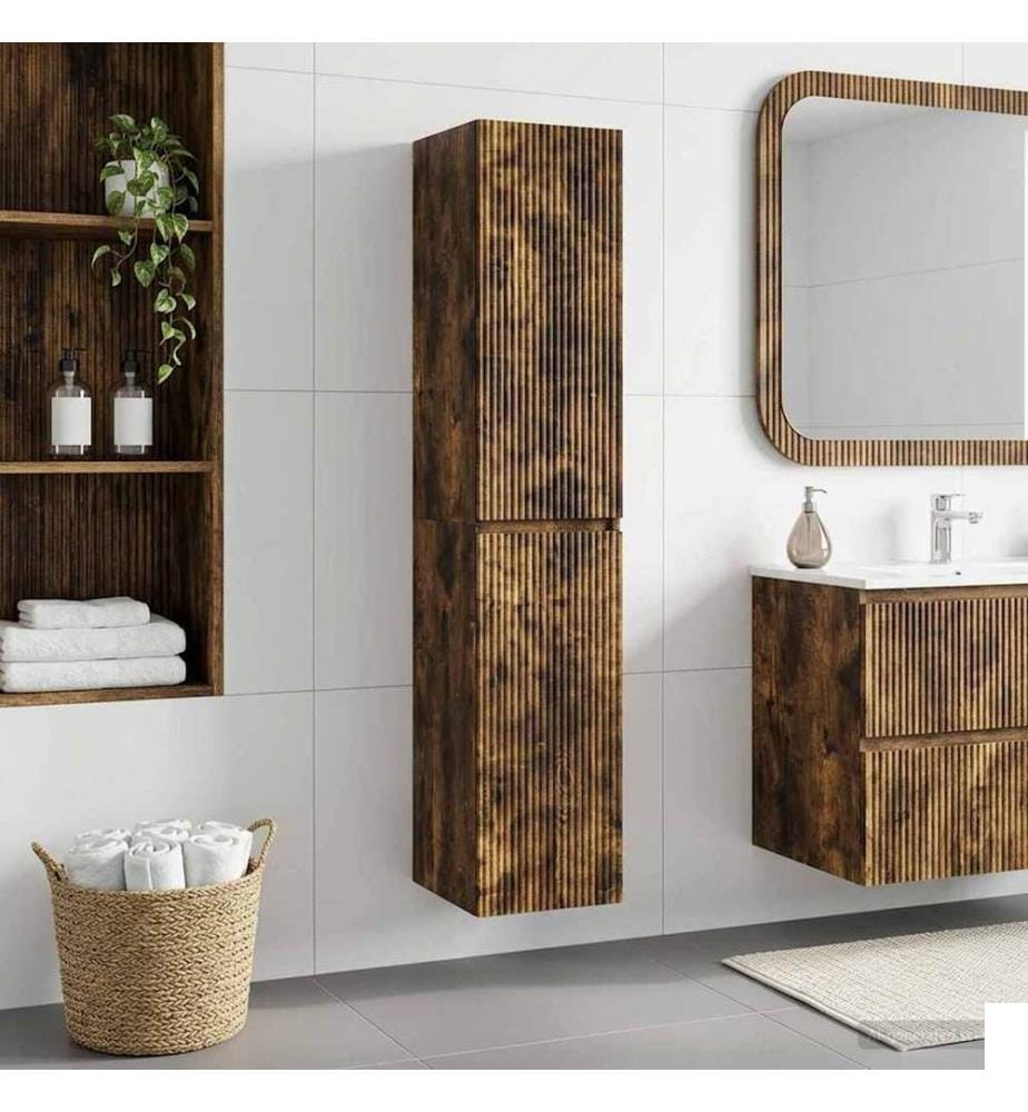 Cabinet de Salle de Bain Mural Chêne fumé 33 x 34,5 x 160 cm