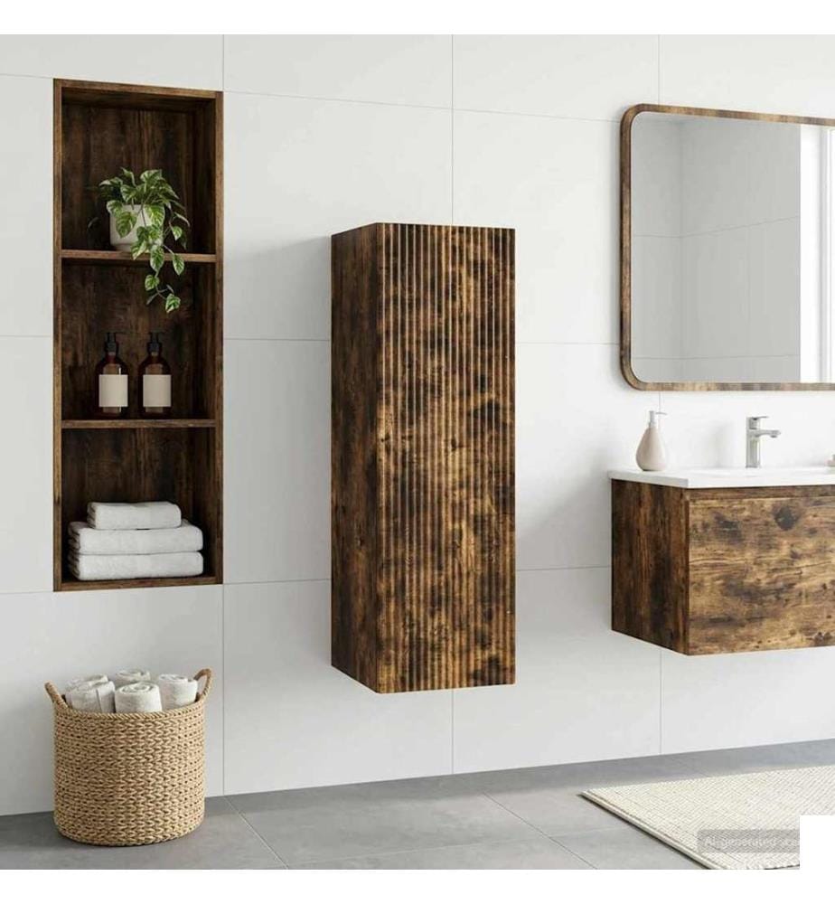 Cabinet de Salle de Bain Mural Chêne fumé 33 x 34,5 x 100 cm
