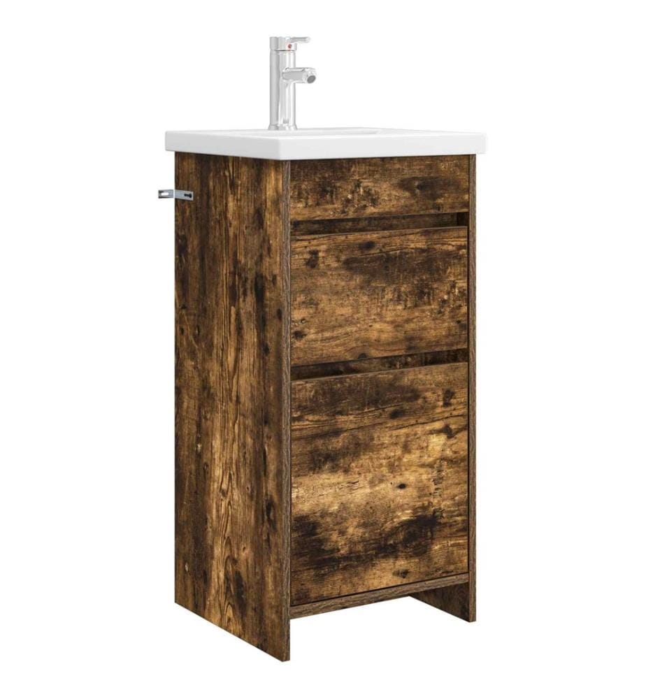 Meuble de salle de bain avec évier Chêne fumé 42 x 40 x 84,5 cm
